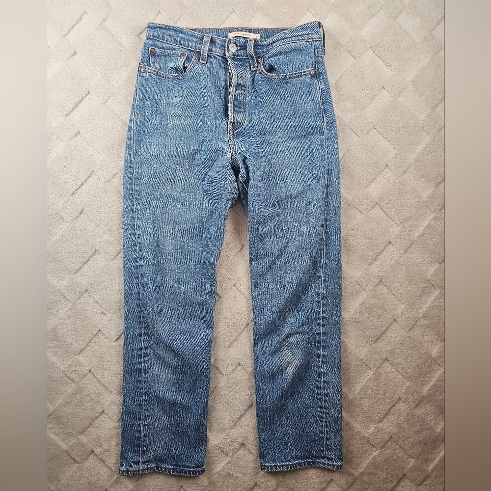 Levi's Wedgie Straight Leg Jean Womens 27 Button Fly Blue Rigid Denim